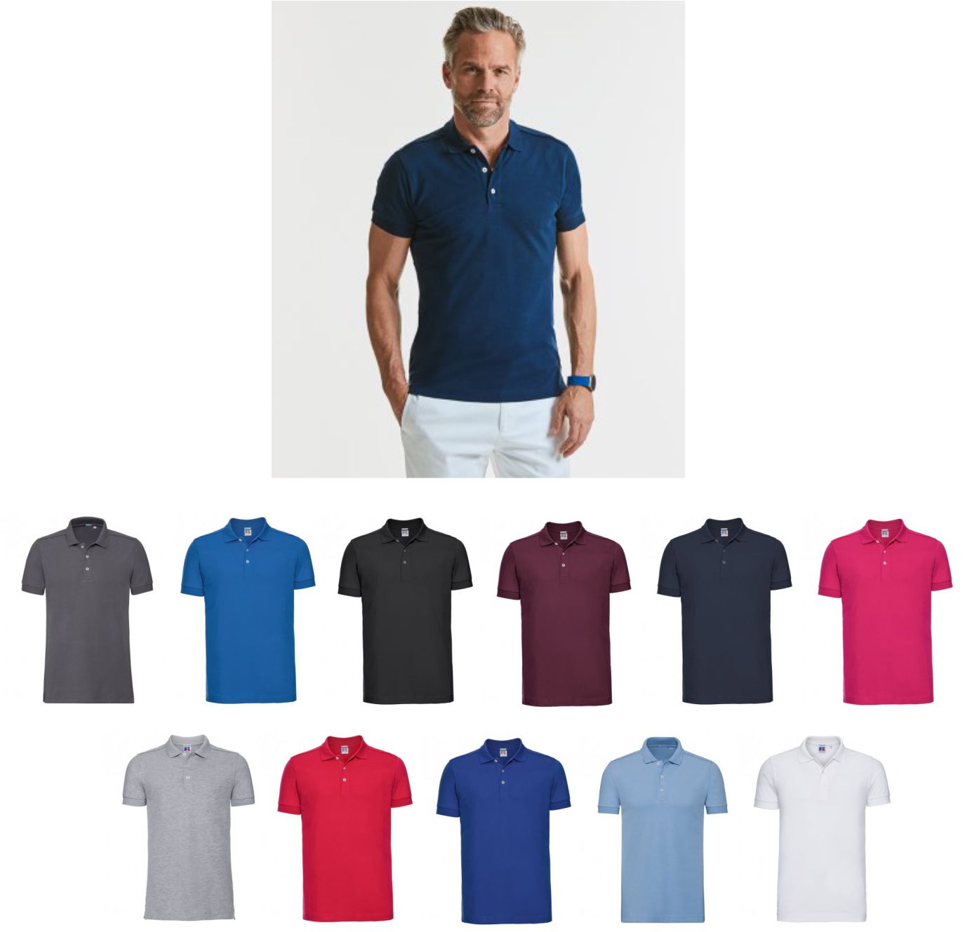 Russell 566M Stretch Pique Polo Shirt - Click Image to Close